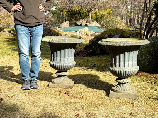 Large Pair Of Cast Metal Neoclassical Style Garden Urns