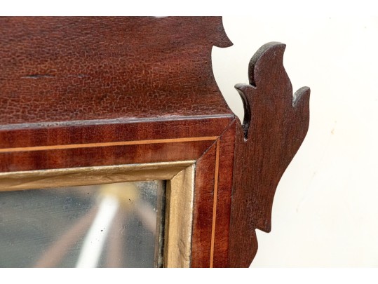 Antique Chippendale Style Looking Glass With Satinwood Inlay, 19th Century