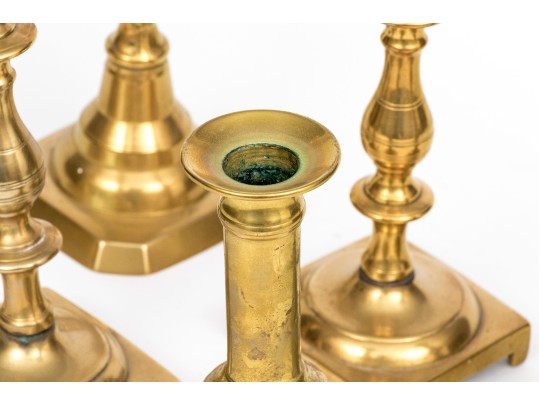 Group Of Six Antique Brass Candlesticks