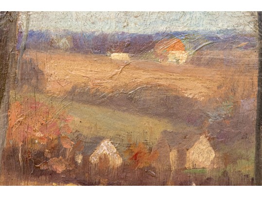 Robert Vonnoh (American, 1858-1933) Oil On Board, Landscape With Trees And Cottages