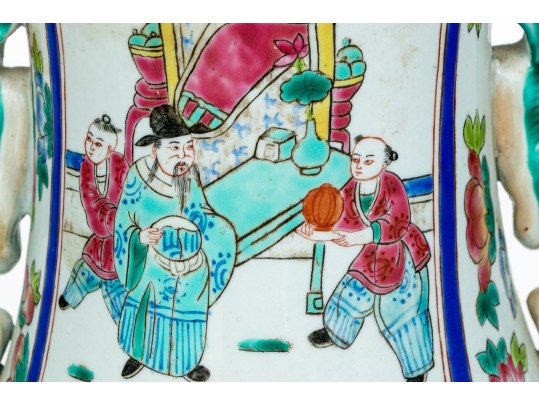 Chinese Famille Rose Porcelain Twin Handled Vase, 20th C.