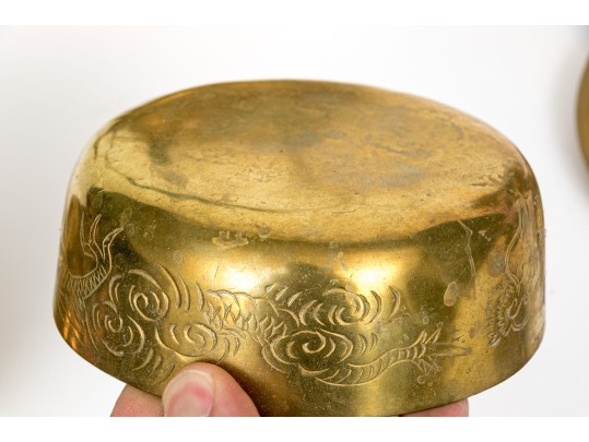 Collection Of Seven Brass Serving Wares