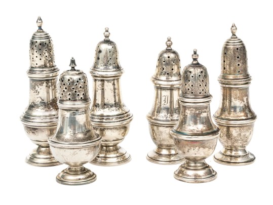 Collection Of Six Assorted Sterling Silver Casters, 8.95 Ozt.