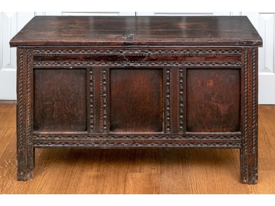 Antique British Carved Oak Coffer Chest, 18th Century