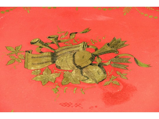 Vintage Hand Painted French Chinoiserie Tole Tray Top Table