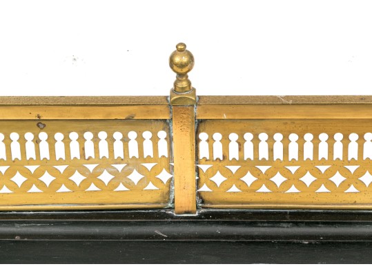 Handsome Antique Iron And Brass Fireplace Fender, Ca. 1860-80