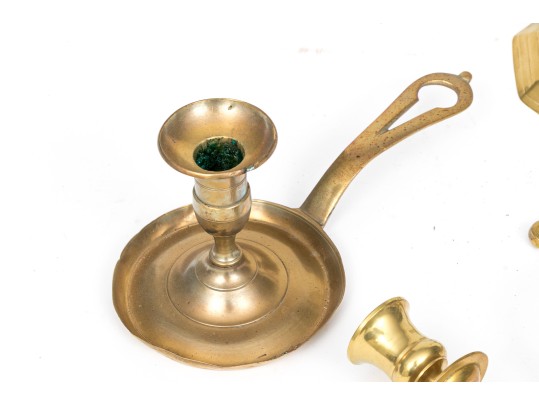 Collection Of Antique Brass Candlesticks