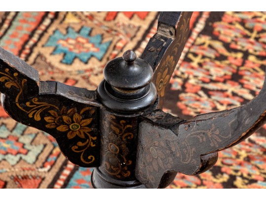 Antique Ebonized And Parcel Gilt Victorian Stenciled Fern / Candle Stand