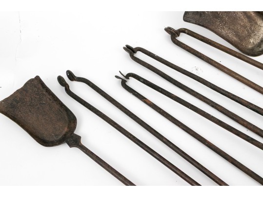 A Good Collection Of Six Fine Fireplace Tools: Double Lemon, Cannonball