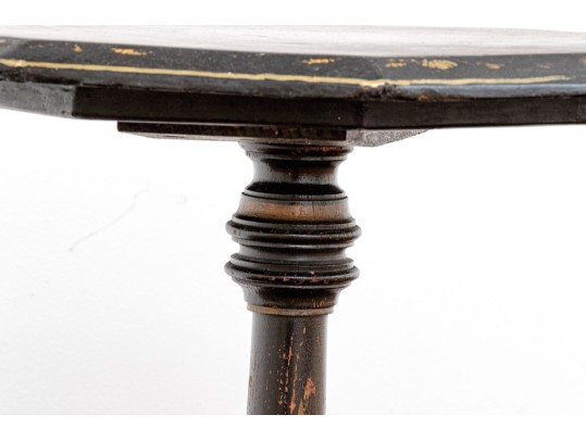 Antique Ebonized And Parcel Gilt Victorian Stenciled Fern / Candle Stand