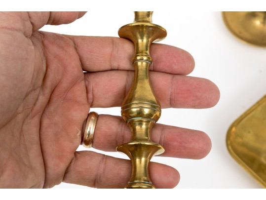 Four Brass Candlesticks And Chambersticks