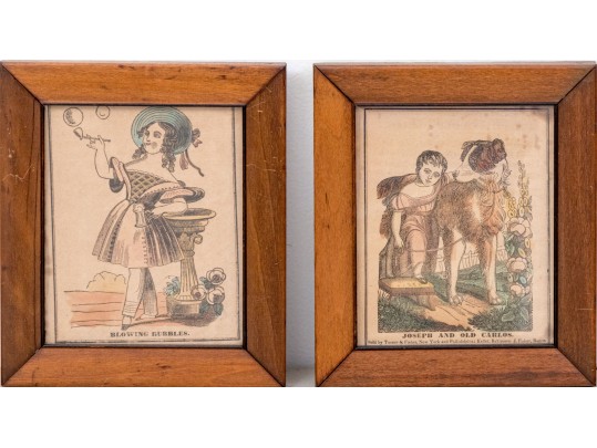 Set Of Two Antique Hand-colored Engraved Prints