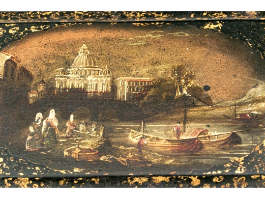 English Papier Mache Lacquered Tea Caddy, Ca. 1840-60