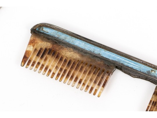 Tiffany & Co Four Piece Guilloche Enameled Sterling Silver Vanity Set