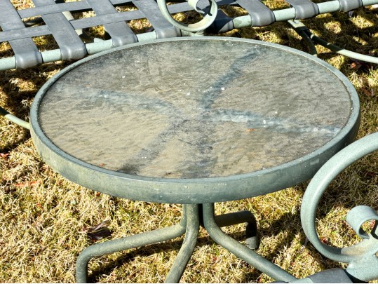 Pair Of Brown Jordan Vintage Chaise Lounges With Side Table