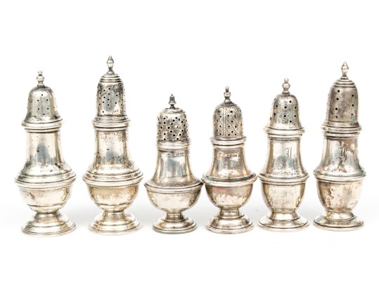 Collection Of Six Assorted Sterling Silver Casters, 8.95 Ozt.