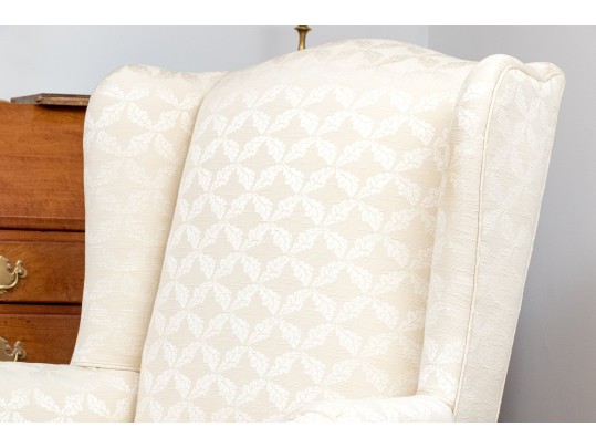 Antique Queen Anne Style Upholstered Wingback Armchair