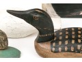 Group Of Four Hand Carved And Painted Decoys With A Carved Head