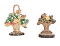 Two Antique Cast Iron Floral Basket Form Doorstops