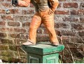 Antique Cast Iron Garden Jockey On Green Plinth