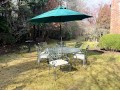 Brown Jordan Outdoor Dining Set Chairs, Table And Umbrella