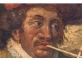 Antique Oil On Panel, Portrait Of A Man Smoking A Pipe In The Dutch Style