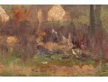 Robert Vonnoh (American, 1858-1933) Oil On Board, Landscape With Trees And Cottages