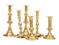 Group Of Six Antique Brass Candlesticks
