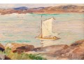 American Impressionist School, Oil On Board, Landscape With Sailboat In Distance
