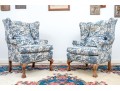 A Fine Pair Of Classic Antique Custom Upholstered Wingback Armchairs