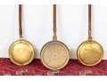 Three Antique Brass And Wood Bed Warmers