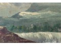 Antique American School Oil On Board, Mountain Landscape