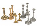 Collection Of Nine Antique Brass And Pewter Candlesticks