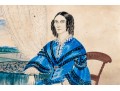 American School, Watercolor Of A Woman In Blue Dress Ca. 1840-60
