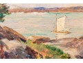 American Impressionist School, Oil On Board, Landscape With Sailboat In Distance