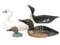Group Of Four Hand Carved And Painted Decoys With A Carved Head
