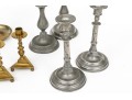 Collection Of Nine Antique Brass And Pewter Candlesticks