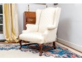 Antique Queen Anne Style Upholstered Wingback Armchair