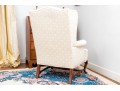Antique Queen Anne Style Upholstered Wingback Armchair
