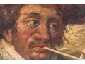 Antique Oil On Panel, Portrait Of A Man Smoking A Pipe In The Dutch Style