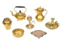 Collection Of Seven Brass Serving Wares