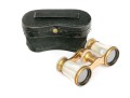 French LeMaire Mother Of Pearl And Brass Opera Glasses, With Leather Case