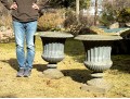 Large Pair Of Cast Metal Neoclassical Style Garden Urns