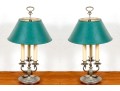 A Good Full Size Pair Of Antique Three Light Electrified Bouillotte Laps