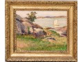 American Impressionist School, Oil On Board, Landscape With Sailboat In Distance