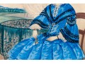 American School, Watercolor Of A Woman In Blue Dress Ca. 1840-60