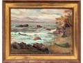 Adorable Oil On Board, Coastal Landscape With Beached Rowboat, Signed: M.J. Carriner 
