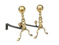 Pair Of American Federal Cast Brass Cannonball Andirons, Ca. 1800-1820