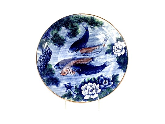Large Japanese Sun Ceramics Toyo Koi Fish Charger, 16 1/2