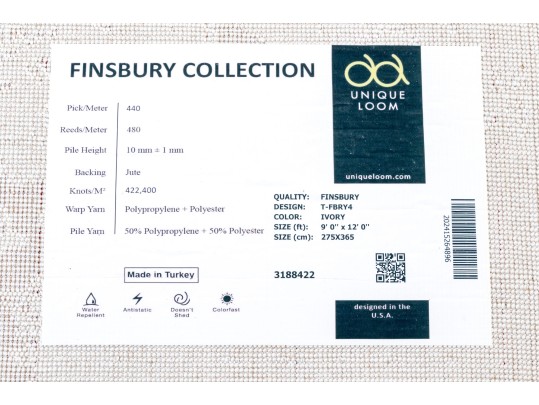 Finsbury Collection Loomed Polypropylene & Polyester Carpet, 9' X 12'